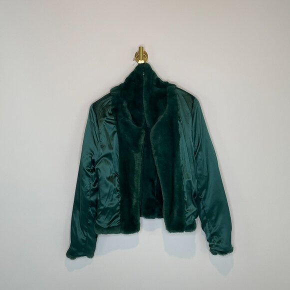 Streetwear | Blank NYC Faux Fur Jacket | Deep Emerald Green Teal Maximalist Crop - Picture 9 of 9